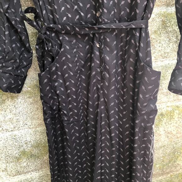 April Cornell Shell Button Front Leaf Print Tie Waist Jumpsuit - Picture 5 of 10